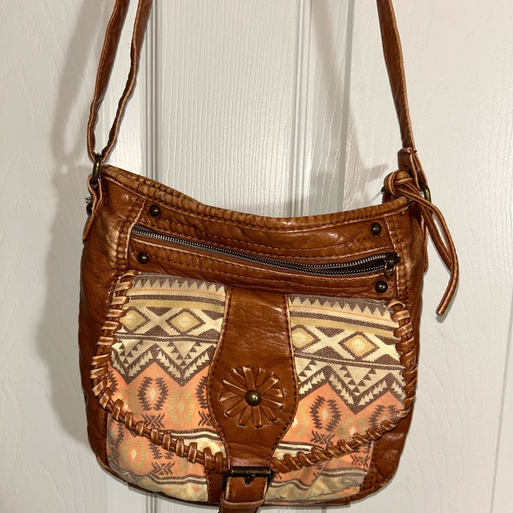 Wallflower Brown Patterned Leather Shoulder Bag - image 1